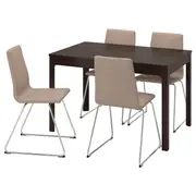 EKEDALEN / LILLÅNÄS table and 4 chairs, dark brown/chrome-plated Grann beige, 120/180 cm