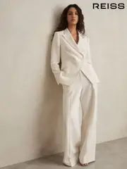 Reiss White Devon Petite Linen-Blend Double-Breasted Suit Jacket (AP8498) | $570