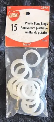 15pk US 1 (2.5cm) White Plastic BONE RINGS Red Heart Coats & Clark Tie Back