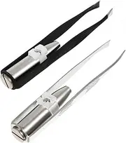 DONFAMDS 2Pcs Durable Stainless Steel Eyebrow Tweezers with LED Light Precision Eyebrow Trimmer for Seamless Grooming and Hair Removal for Men and Women