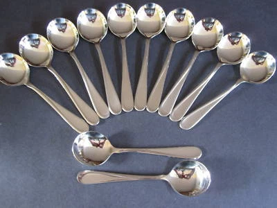 12 FLIGHT CREAM/BOUILLON SPOONS ONEIDA NEW 18/8 S/S FREE SHIPPING US ONLY