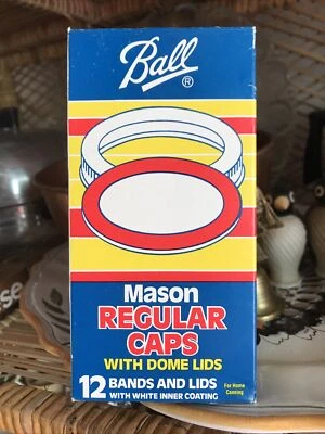 Vintage Ball Mason Regular Caps with Dome Lids, White Inner Coating, Canning NIB