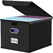 Upgraded File Manager Box, Foldable File Box With Lid, Linen Hanging File Manager Box For Storing Letter/Legal Document Folders, File Manager, Office/Home File Cabinet (Black)