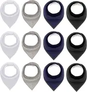 Maiwa Black White Cotton Bandana Snap Drool Bibs for Baby Girls Boys for Drooling eating Teething for 12 Pack