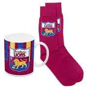 Brisbane Lions AFL Ceramic Coffee Mug Cup and Jacquard Knit Socks