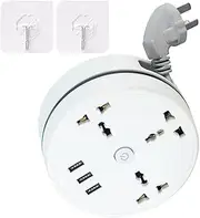 Upgrade Retractable Universal Power Strip, Travel Charger for Multiple Devices, Small Portable Desk Charging for Charging Home, Travel, Business, Office (Two-pronged Plug,2.8M)