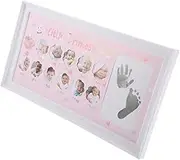 Personalized Baby Milestone Frame 12-month Handprint Footprint Kit Newborn Shower Present Set Decorative Photo Holder for Nursery