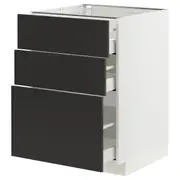 METOD / MAXIMERA base cabinet with 3 drawers, white/Nickebo matt anthracite, 60x60x80 cm
