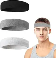 [Velooke] 3Pack Sweatbands Sports Headband for Men & Women,Moisture Wicking Hairband Athletic Towel Headbands for Tennis, Basketball, Running, Working Out, Yoga