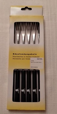 NOUVEL SWITZERLAND 6 STAINLESS 10" FONDUE MOZART FORKS, NIP