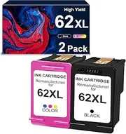 62XL Ink Cartridge Black and Color Combo Pack Replacement for HP Ink 62 62XL for Envy 5540 5542 7640 7645 8000 8005 5640 5642 5643 5644 5646 5660 5665 OfficeJet 200 250 258 (1 Black 1 Tri-Color)