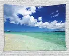 Ocean Tapestry Island Sealife Wavy Sunny Print Wall Hanging Decor 60Wx40L Inches