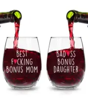 Best Bonus Mom and Bonus Daughter Stemless Wine Glass Set of 2- MS
