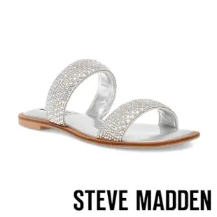 【STEVE MADDEN】ZAZZIE 閃亮鑽面雙帶拖鞋(銀色)