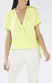 NEW BCBG MAX AZRIA BRIGHT CITRON POLY NATTY WRAP TOP WQR1S036/AS201 SIZE XXS