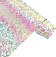 30x135cm Holographic Crocodile Skin Vinyl, Iridescent White Alligator Faux Leather, Embossed Metallic Craft Fabric for DIY Sewing Project