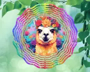 10" Glitter Floral Llama Hanging Wind Spinner Yard Decor 3D Kinetic rws-031