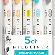 Zebra Pen Mildliner, Double Ended Highlighter, Fluorescent Colors, 5-Count