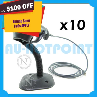 Zebra LS2208 Handheld USB Wired Barcode Scanner Kit with Stand 10 Unit Bulk Buy