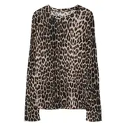 [Baserange] Baserange Leopard-print Bell-sleeve T-shirt S BROWN