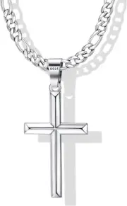 Solid 925 Sterling Silver Cross Necklace for Men Women 26" Stainless Steel Chain