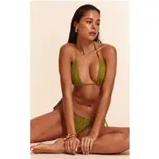 Khaki Textured Overlay Triangle Bikini Set, Khaki