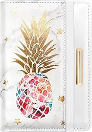 [COCO ROSSI] Passport Holder Cover Travel RFID Blocking Passport Cover Rose Gold Cute Flowers Passport Wallet with Elastic Band for Women, Gold Pineapple, Casual