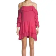 Alice + Olivia Lexis Fuchsia Silk Tiered Ruffle Dress Size 12