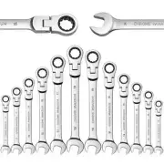 Ratcheting Combination Wrench Set Flex-Head Chrome Vanadium Steel Ended Spanner