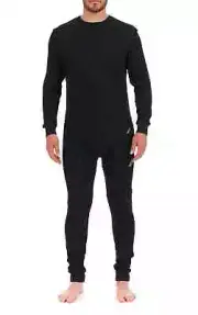 Nautica Mens Medium Black Long Sleeve Base Layer Set Crewneck Waffle Thermal NEW
