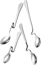 CHILDWEET 4pcs Stainless Steel Shaped Spoon with Curved Handle for Coffee Tea Jam and Honey Ergonomic Stirring Utensils for Home Kitchens Easy to Clean and