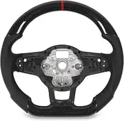 Steering Wheel, Compatible with GLI R GTD MQB, Racing Steering Wheel, Carbon Fiber Flat Bottom Wheel, Leather Grip Steering Replacement (Red)