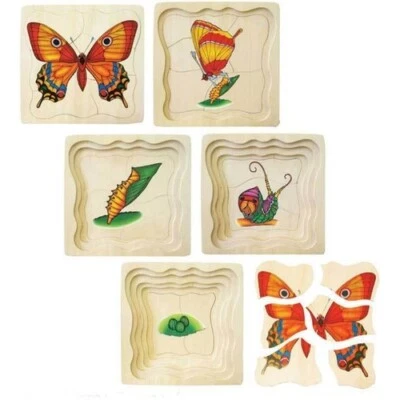 BUTTERFLY LIFECYCLE Layered WOODEN Early PUZZLE Educational Toy Toddler KIDS