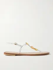 [AMANU] AMANU - The Nairobi Embellished Leather Sandals - White - US10 US 10 White