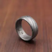 Simple Damascus steel Ring with Deep Pattern 6mm Domed Shape Ring Band for Him