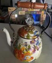 Mackenzie-Childs flower Garden 2 Qt. Enamel Teapot NWOB free shipping.