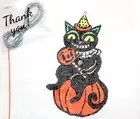 Needlepoint Canvas Hand Painted Happy Halloween Cat Vintage 18 mesh Was $48