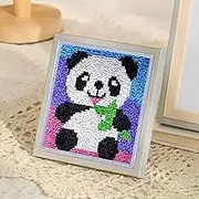 Latch Hook Kits DIY Craft Rug Sewing Set with Pre-Printed Pattern Latch Hook Craft Latch Hook Rug Kits Handmade Carpet Crochet Tapertry Cushion Embroidery Craft Kits for Beginners (Panda)