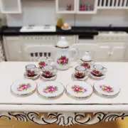 15PCS Dollhouse Miniatures Lot 1:12 Scale Flowers Teapot Cup China Set Decorate