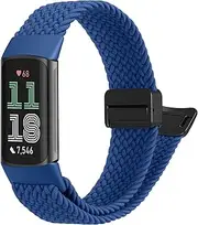 FINTIE Magnetic Braided Stretchy Band Compatible with Fitbit Charge 6/5, Soft Woven Nylon Sport Elastic Replacement Strap Wrist Bands