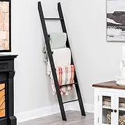 Blanket Ladder for Living Room and Bedroom, 5ft 8 inch, 6-Tier Wall Leaning Laminate Snag Free Construction (Black) Rustic Decorative Farmhouse Blanket Storage, Quilt Rack, Ladder Shelf, Easy Assembly