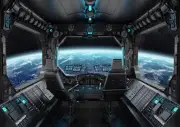 LYWYGG 7x5ft Vinyl Spaceship Interior Background Futuristic 7X5FT, Black