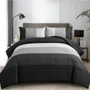 WONGS BEDDING Black Comforter Set Queen, Reversible Grey