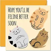 Funny Get Well Soon Cards for Women - Cat Feline Better - Get Well Cards for Men, Speedy Recovery Card, 145mm Joke Humour Greeting Brother Sister Colleague Best Friend