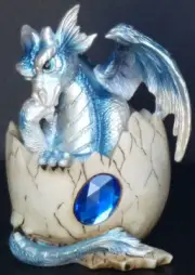 SAPPHIRE SEPTEMBER Birthstone Dragon in Egg Shell 4" Figure Statue