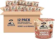 Quaker Instant Oatmeal Instant Oats Express Cups, Honey & Almonds, Breakfast Cereal, Individual Cups, 1.76 oz Cups (Pack of 12)
