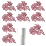 10 Sets Artificial Hydrangea Flower Heads with Stems for Bouquet,Deep Red