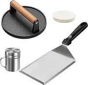 Smashed Burger Kit, Cast Iron Burger Press with Stainless Steel Griddle Spatula and Spice Dredge Shaker, Burger Smasher Griddle Accessories Kit for Griddle Grill Cooking