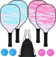 Pickleball Paddles Set of 4,Wood Pickleball Paddles,Cute Pikleball Paddles for Kids,Beginners,Family,USAPA-Compliant,Includes 2 Pink 2 Blue Paddles,4 Pickleballs,Drawstring Bag,Great Gift