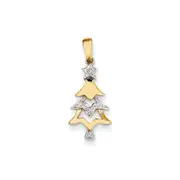 14K Yellow Gold Real Diamond Christmas Tree Pendant